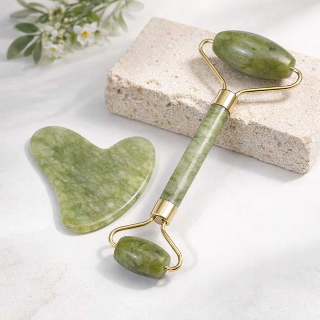 Natural Jade Gua Sha Stone & Roller